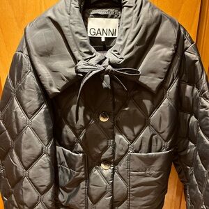 Ganni Women's Charcoal Quilted Puffer Jacket